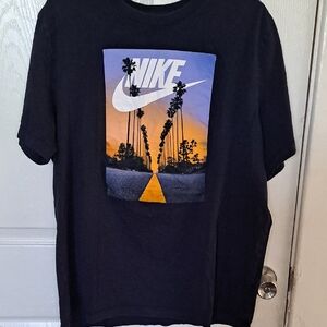 Nike Black Tee with Orange and Purple Sunset Graphic